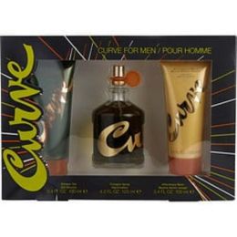 Curve By Liz Claiborne Cologne Spray 4.2 Oz & After Shave Balm 3.4 Oz & Shower Gel 3.4 Oz For Men