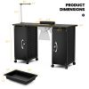 Portable Nail Desk Nail Art Table Workstation with Removable Drawers; Lockable Wheels; Fan Dust Collector; Lamp; Wrist rest Black